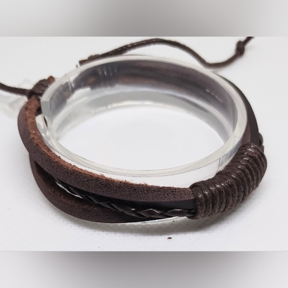 Men's Bracelet Leather Braided Layered Brown New‎ f30